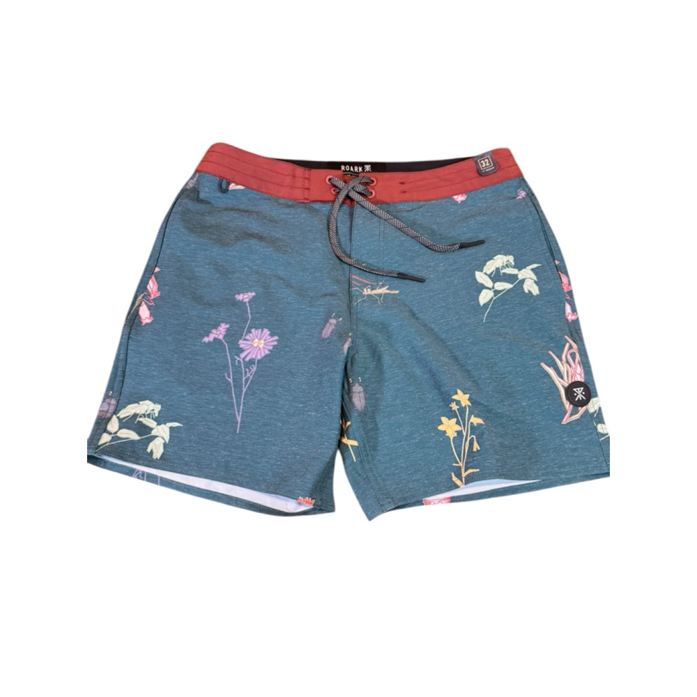 Men's Roark Teal Red Floral Hybrid Shorts Waist 38